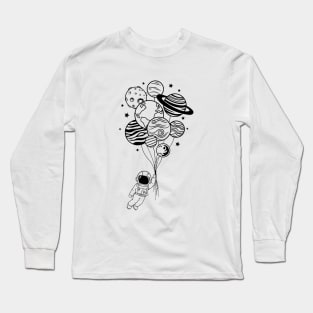 Astronaut Flying with Planet Balloons Long Sleeve T-Shirt